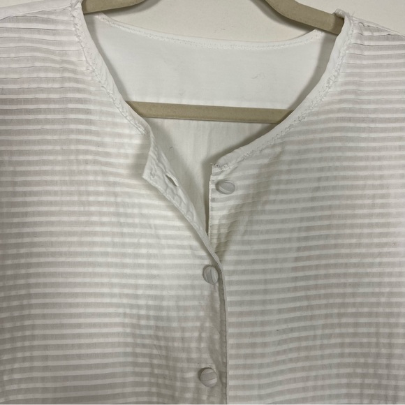 Eloise Pintucked White Cotton Band-Collar Blouse, Made in France - Picture 3 of 7